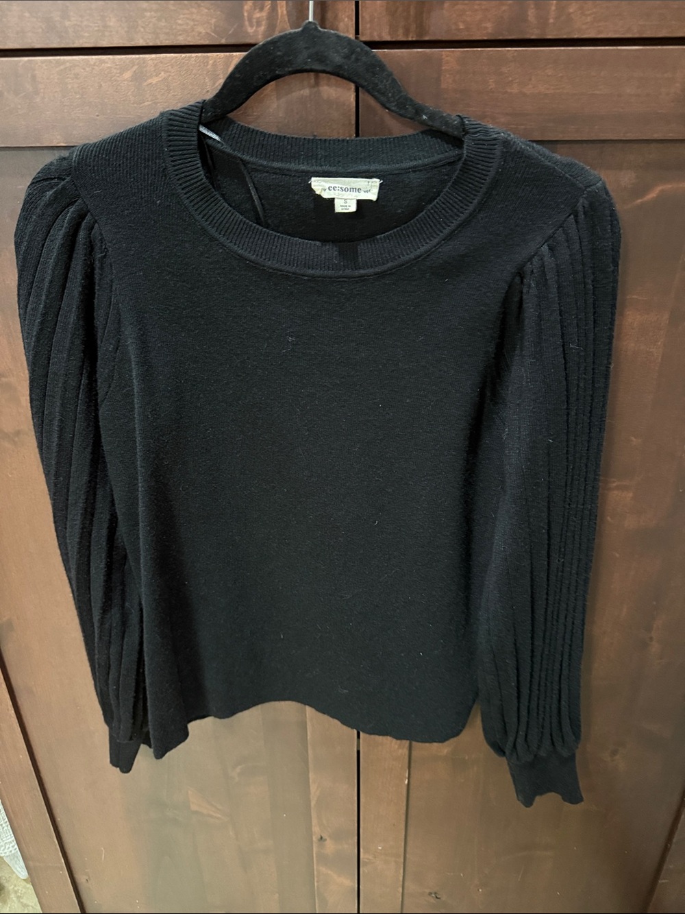 eesome Black Puff-Sleeve Knit Sweater